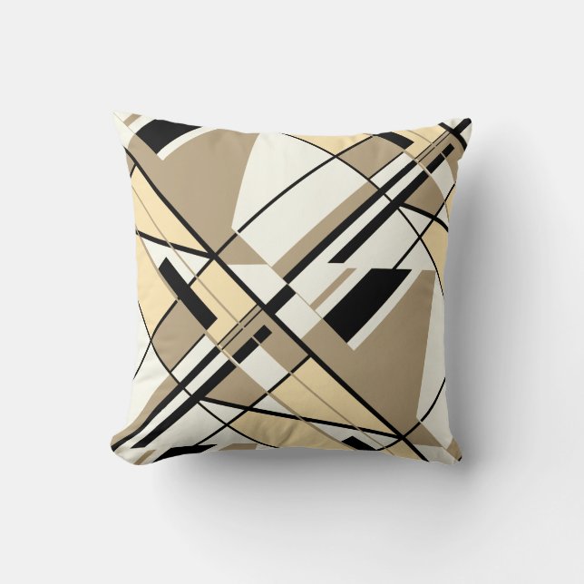 Tan, Beige, Black, White Diagonal Abstract Design Kudde (Framsida)