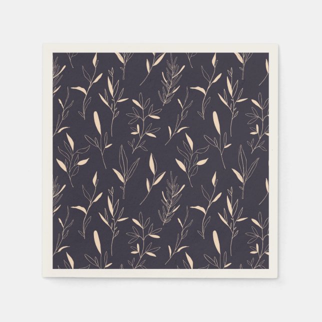 Tan beige-blommans blad, magenta blå papper pappersservett (Framsidan)