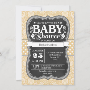Tan Beige Cream Chalkboard Blommigt Baby Shower Inbjudningar