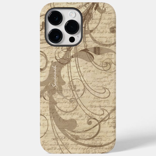 Tan Beige Earth Tones Vintage Writing Swirl iPhone (Baksida)