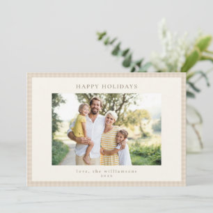 Tan Beige Gingham Rutig Familjefoto Ram Design Julkort