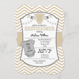 Tan beige grå Chevron Baby Shower-inbjudan Inbjudningar