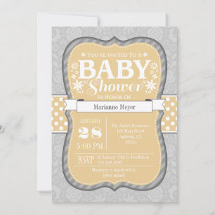 Tan Beige Grått Blommigt Flower Baby Shower Inbjud Inbjudningar