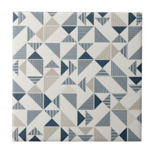 Tan Beige Navy Blue Square Triangle Elegant Kakelplatta