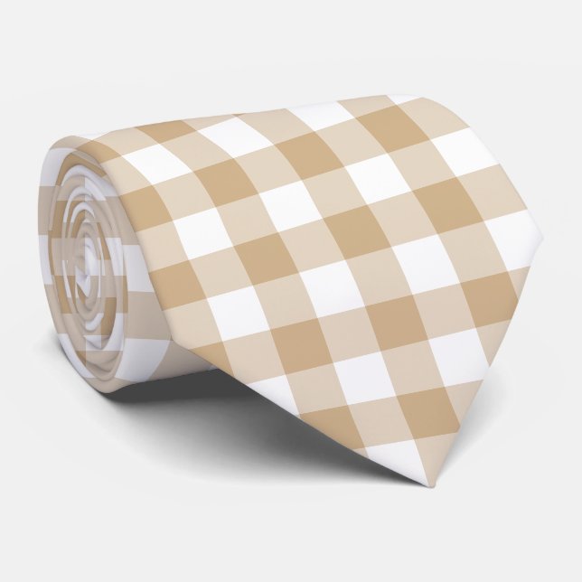 Tan Beige Plaid Gingham Neck Tie Slips (Rullad)