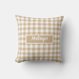 Tan Beige Plaid Gingham Personalized Kudde