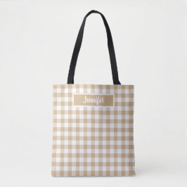 Tan Beige Plaid Gingham Personalized Tygkasse