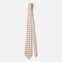 Tan Beige Vit Gingham Plaid Slipsköterska Slips