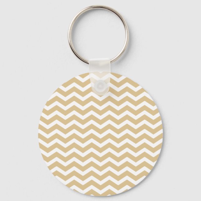 Tan Beige White Chevron Mönster Nyckelring (Framsida)