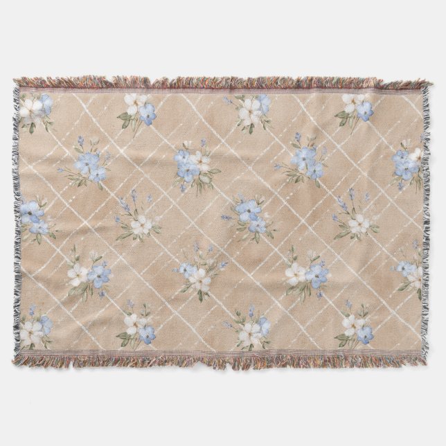 Tan Blå Vita Blommor Filt (Framsidan)