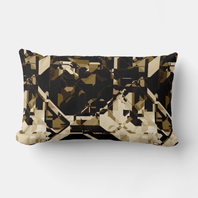 Tan Black & Beige Abstrakt Geometric Mönster Lumbarkudde (Framsida)