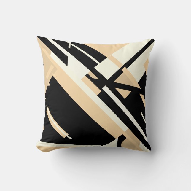 Tan Black Beige Diagonal Abstract Design Kudde (Framsida)