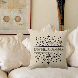Tan & Black Blommig Ram Monogram Bröllop Kudde