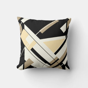 Tan Black Cream Beige Diagonal Abstrakt MCM-utseen Kudde