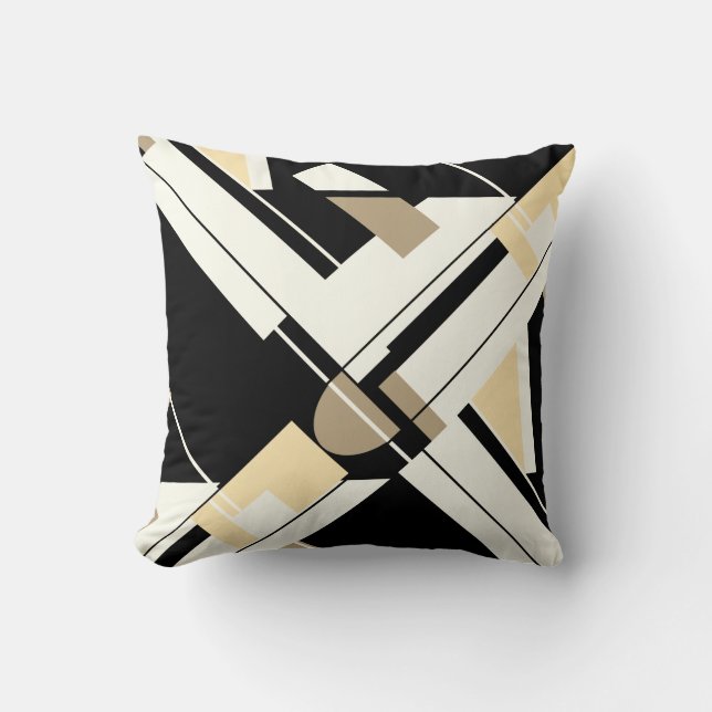 Tan Black Cream White Geometric Crisscross Design Kudde (Framsida)
