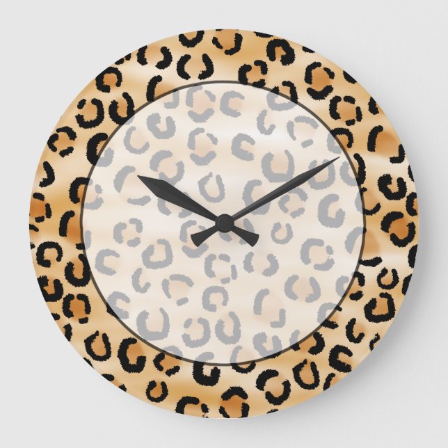 Tan, Black och Brown Leopard Skriv ut Mönster. Stor Klocka (Framsida)