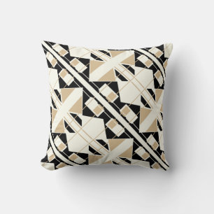 Tan Black Off White Diagonal-plattor Abstract Desi Kudde