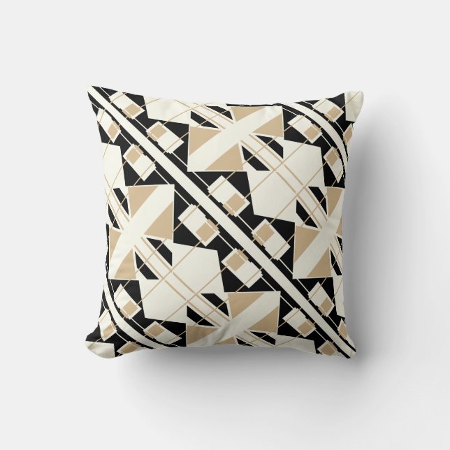 Tan Black Off White Diagonal-plattor Abstract Desi Kudde (Framsida)