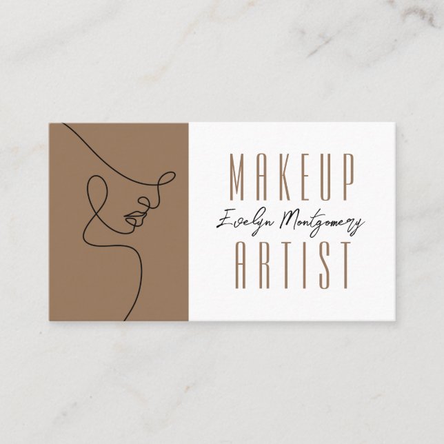 Tan Black QR Code Script Makeup Business Card Visitkort (Framsida)