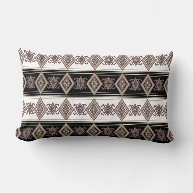 Tan Blend Folk Design Reversible Lumbar Pillow Lumbarkudde (Framsida)