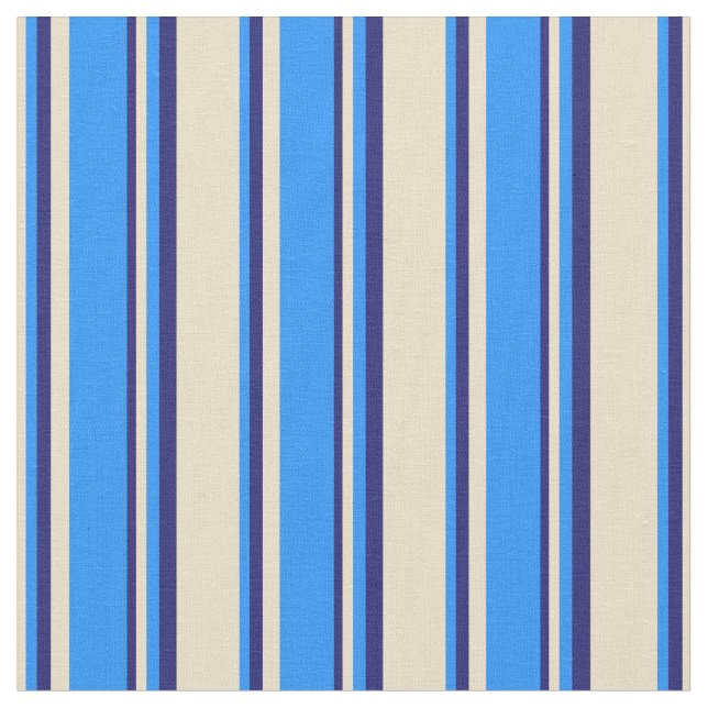 Tan, Blue och Midnight Blue Färgad Rand Tyg (Närbild)