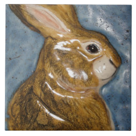 Tan Blue Rabbit Animal Nature Sculpted look Decor Kakelplatta