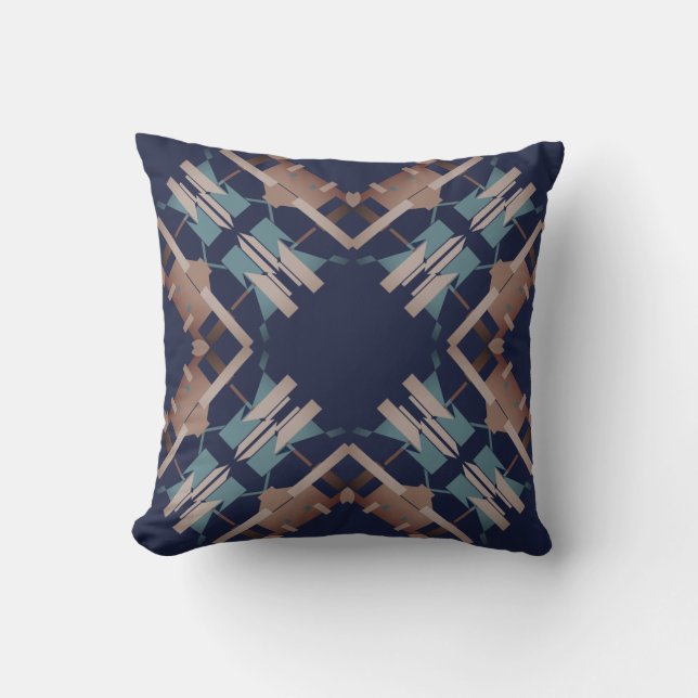 Tan Blue Rosa Navy Southwest look Crisscross Motif Kudde (Framsida)