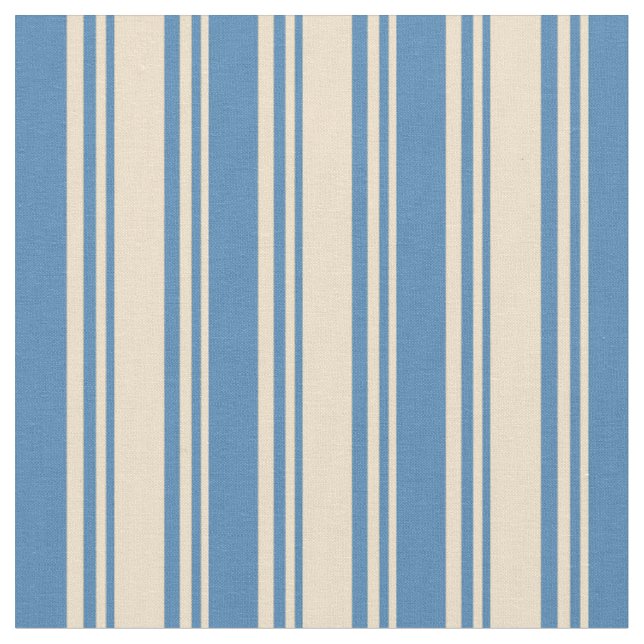 Tan & Blue Stripe/LINN Mönster Tyg (Närbild)