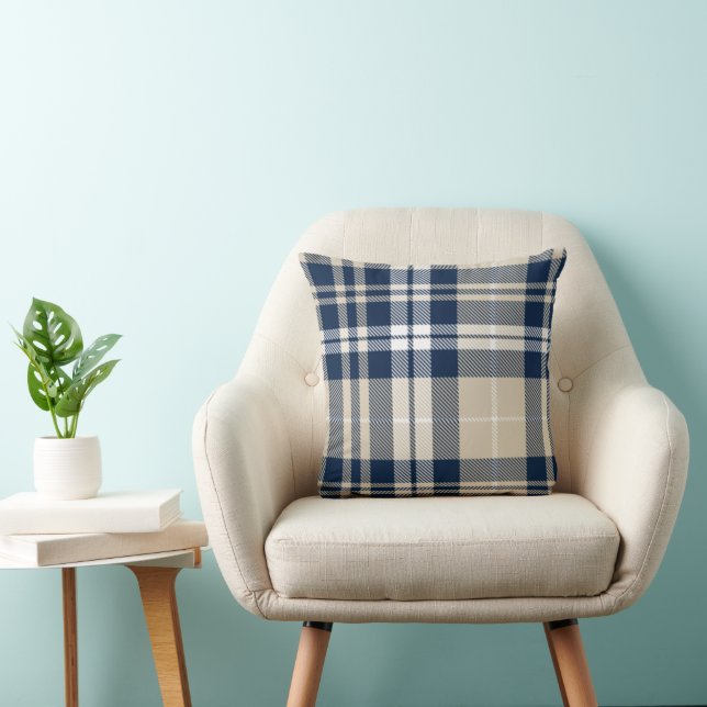 Tan Blue White Buffalo Play Rustic Farmhouse Kudde (Stol)
