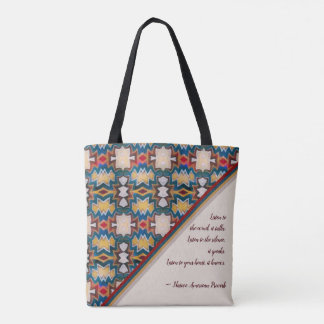 Tan, Blue, White & Red Tribal Inspired Wisdom Tygkasse