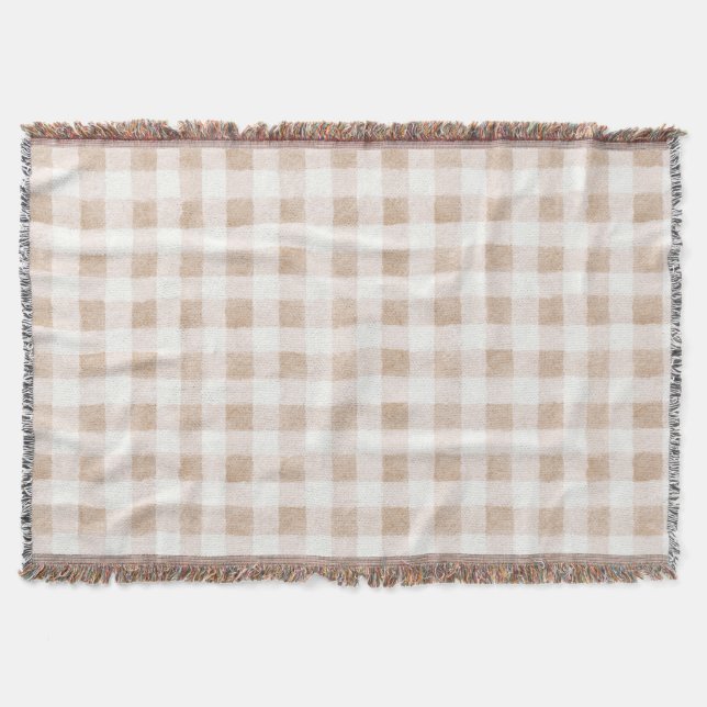 Tan Blush Cream Plaid Ränder   Filt (Framsidan)