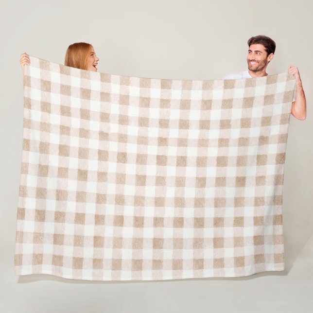 Tan Blush Cream Plaid Ränder   Fleecefilt (På plats)