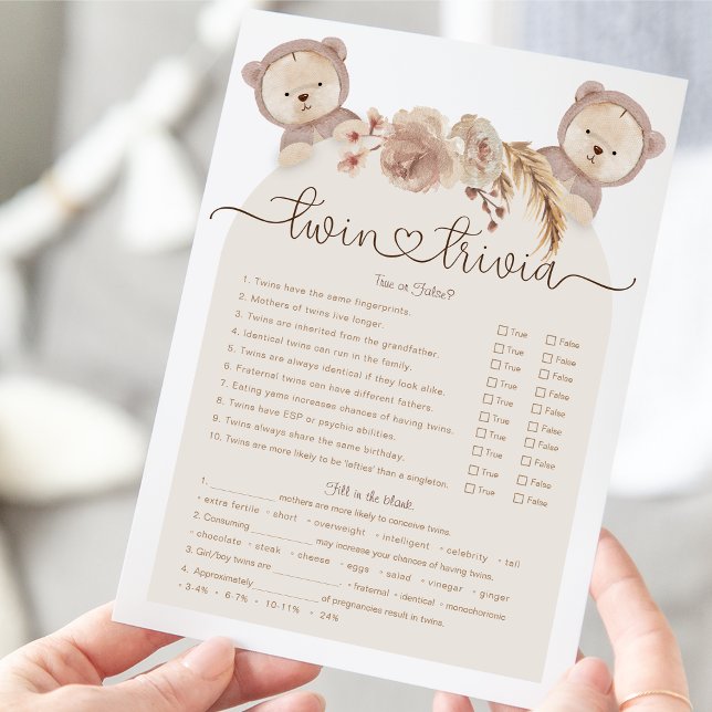 Tan Boho Bear Baby Shower för tvillingtrivia-spel (Skapare uppladdad)