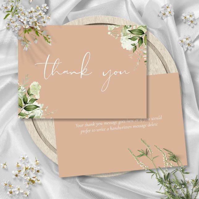 Tan Botanical Greenery Elegant Script Tack Kort (Tan Botanical Greenery Elegant Script Thank You Card)