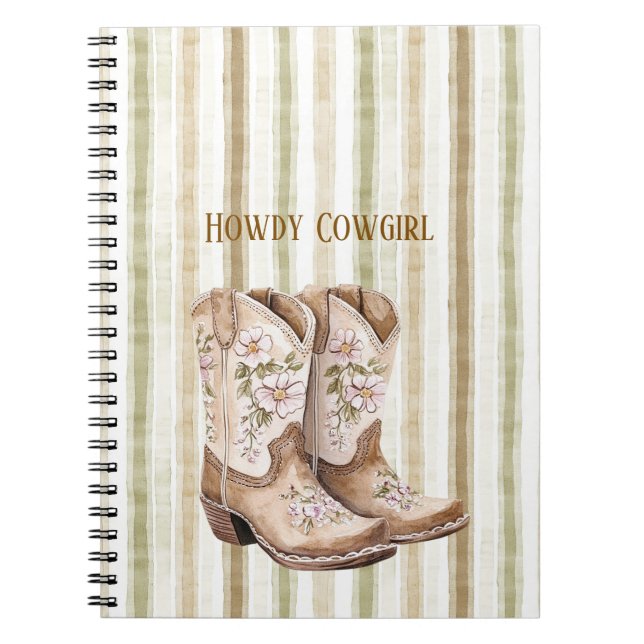 Tan Brown Blush Pink Floral Cowgirl Boots Anteckningsbok (Framsidan)