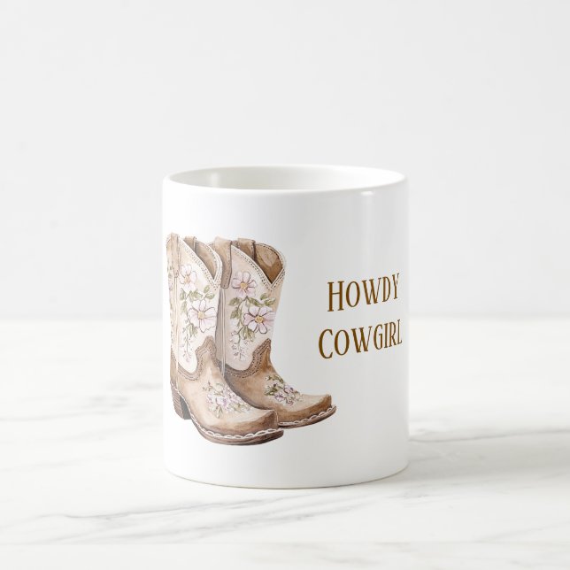 Tan Brown Blush Pink Floral Cowgirl Boots Kaffemugg (Center)