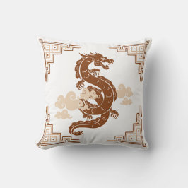 Tan Brown Chinoiserie Dragon and Clouds Kudde