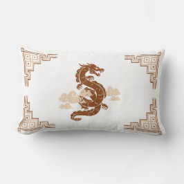 Tan Brown Chinoiserie Dragon and Clouds Lumbarkudde