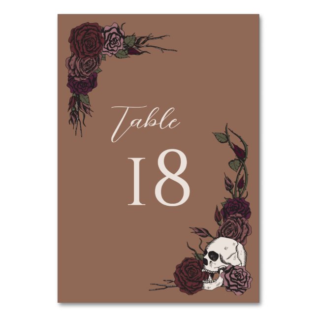 Tan Brown Gothic Wedding Table Number Card Bordsnummer (Framsidan)