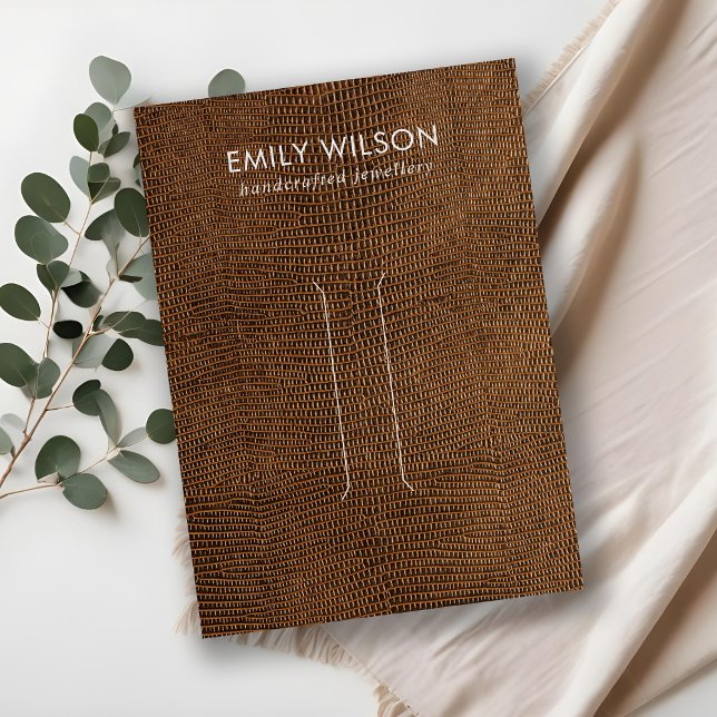 TAN BROWN LEATHER STRUKTUR HAIR CLIP VISNING CARD VISITKORT (Skapare uppladdad)