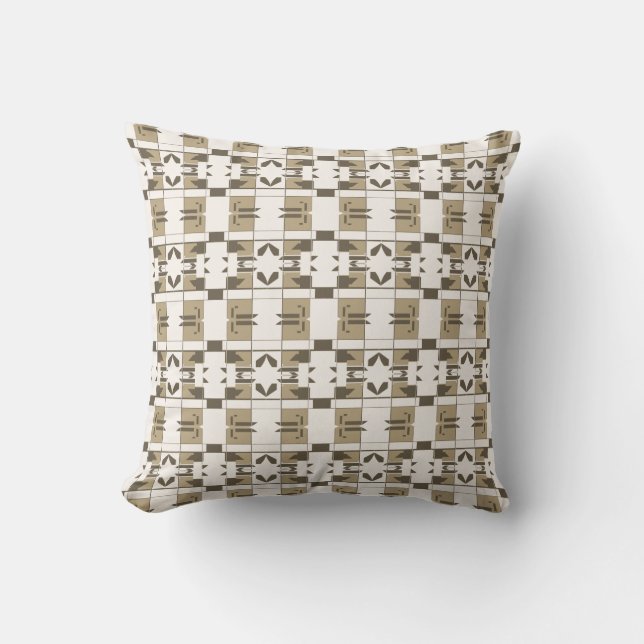 Tan Brown Off White Checkerboard Small Art Tiles Kudde (Framsida)