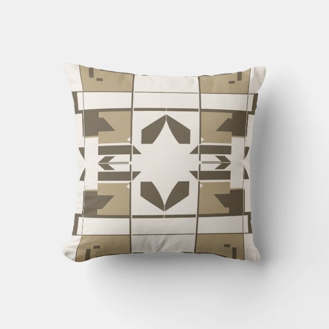 Tan Brown Off White Mediterranean Checkerboard Kudde (Framsida)