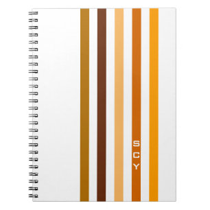 Tan Brown Orange Lodrät Rand Monogram Anteckningsbok Med Spiral