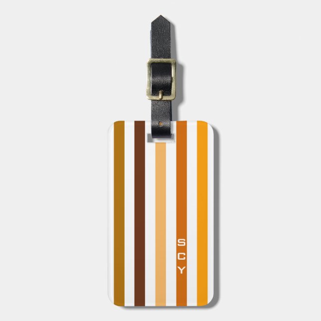 Tan Brown Orange Lodrät Rand Monogram Bagagebricka (Vertikal Framsida)