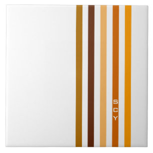Tan Brown Orange Lodrät Rand Monogram Kakelplatta