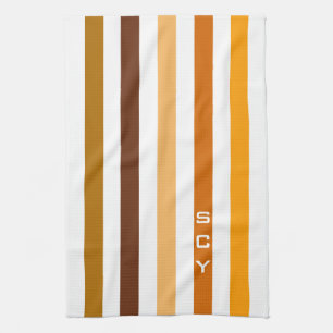 Tan Brown Orange Lodrät Rand Monogram Kökshandduk