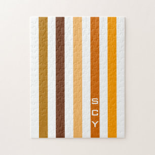 Tan Brown Orange Lodrät Rand Monogram Pussel