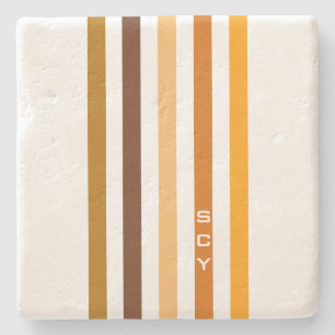 Tan Brown Orange Lodrät Rand Monogram Stenunderlägg