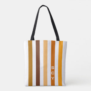 Tan Brown Orange Lodrät Rand Monogram Tygkasse