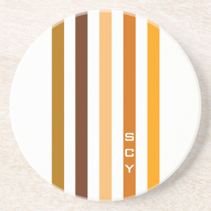 Tan Brown Orange Lodrät Rand Monogram Underlägg Sandsten